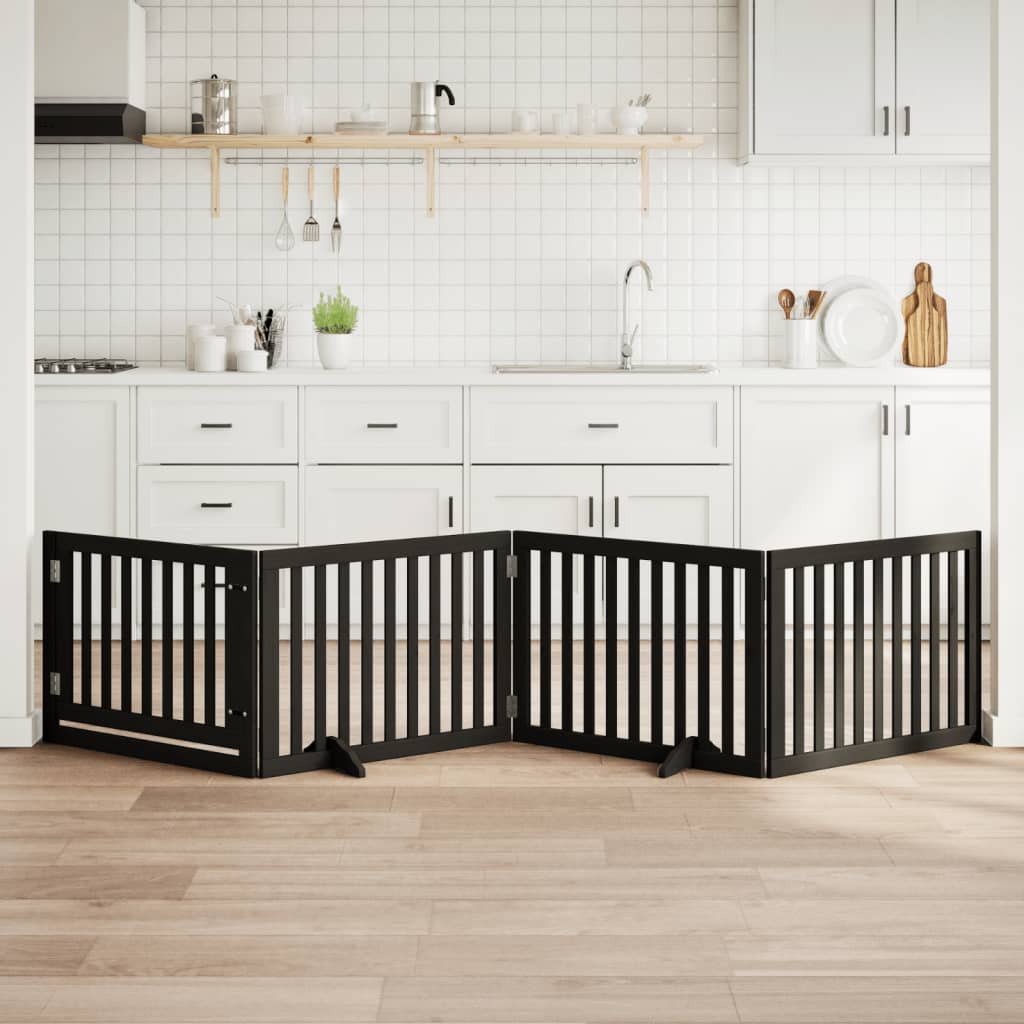 Hundgrind med dörr vikbar 4 paneler svart 320 cm poppel