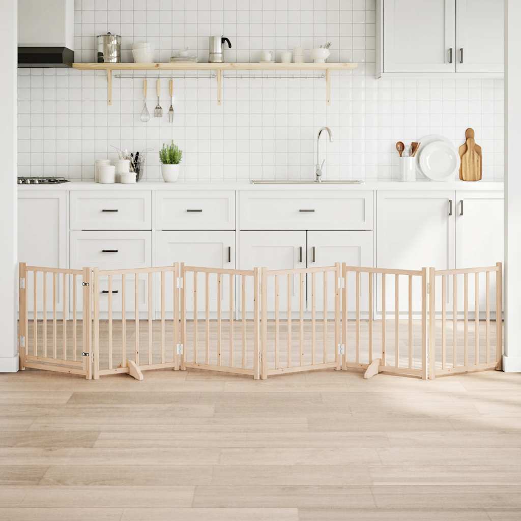 Hundgrind med dörr vikbar 6 paneler 300 cm massivt granträ