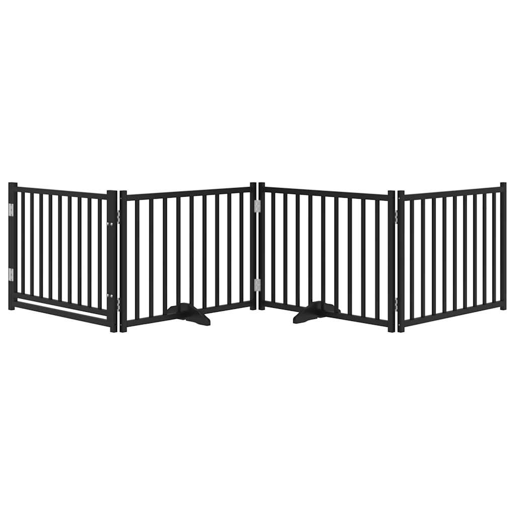 Hundgrind med dörr vikbar 4 paneler svart 320cm massivt granträ