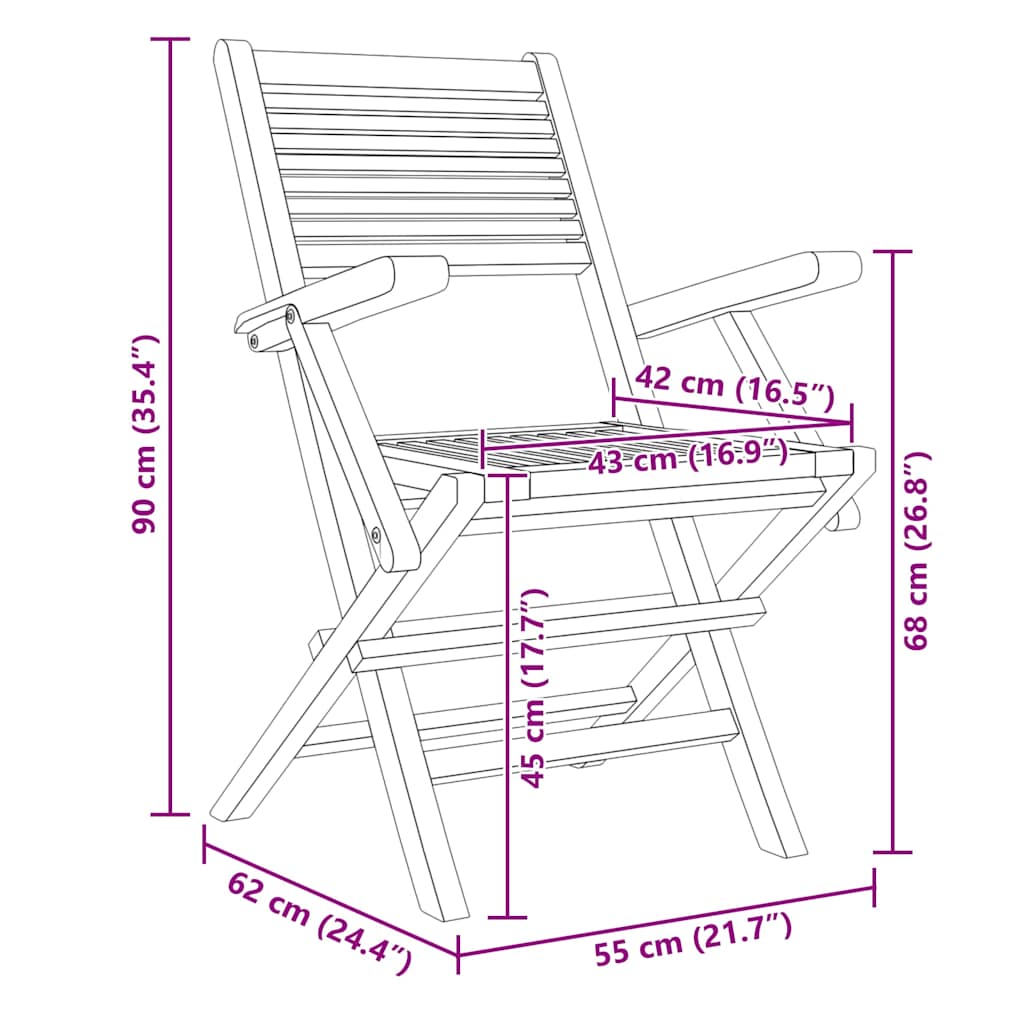 Hopfällbara trädgårdsstolar 6 st 55x62x90 cm massiv teak