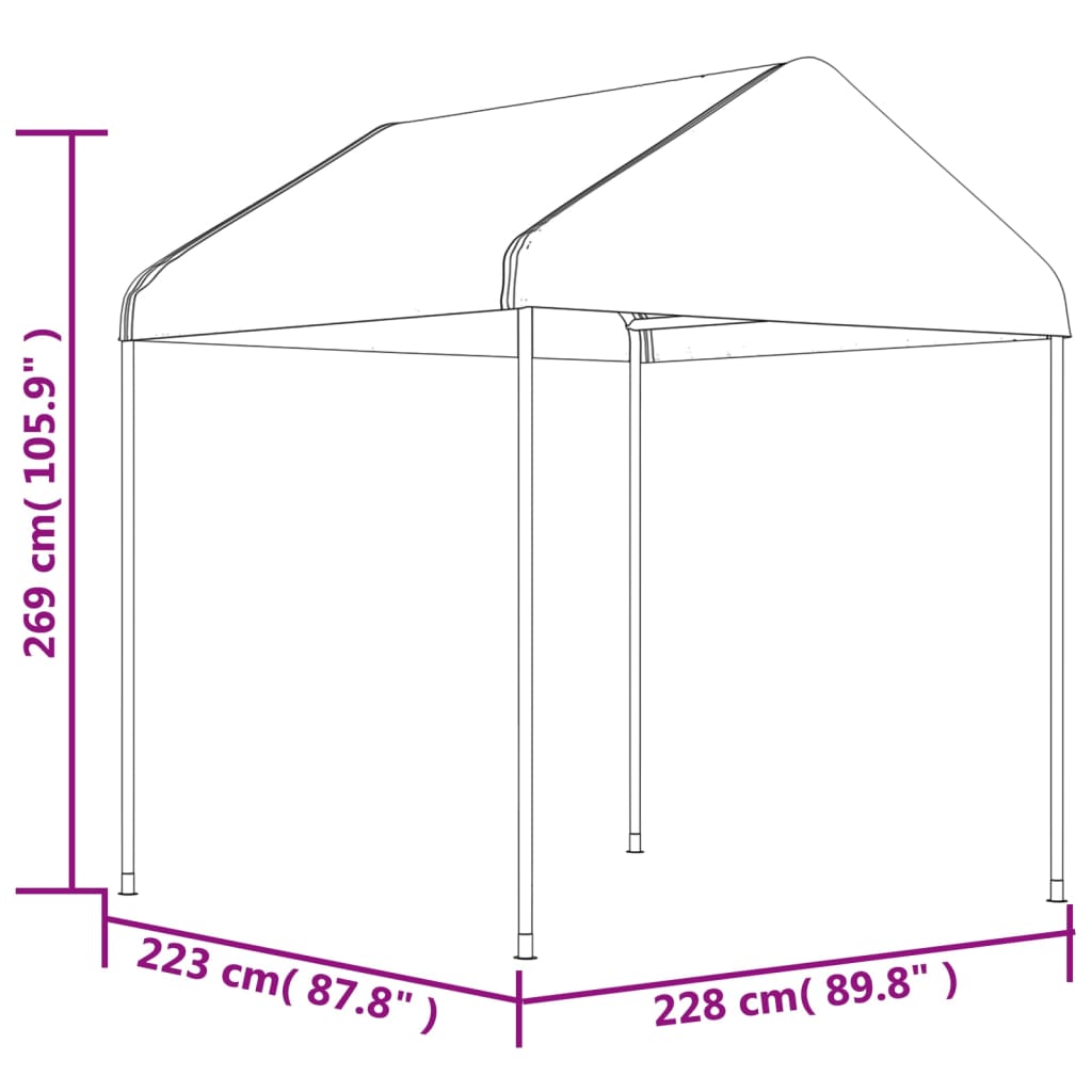 Paviljong med tak vit 13,38x2,28x2,69 m polyeten