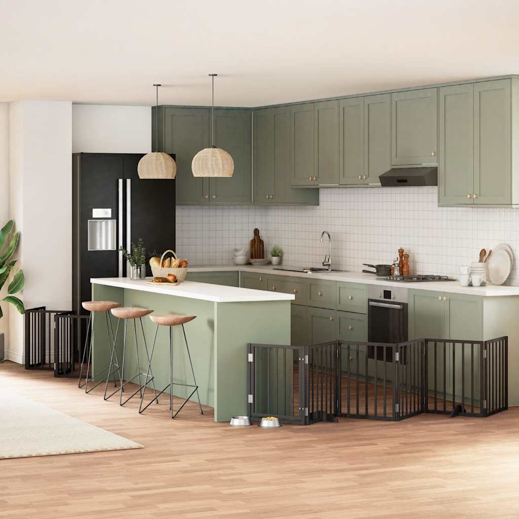 Hundgrind med dörr vikbar 12 paneler svart 600 cm poppel