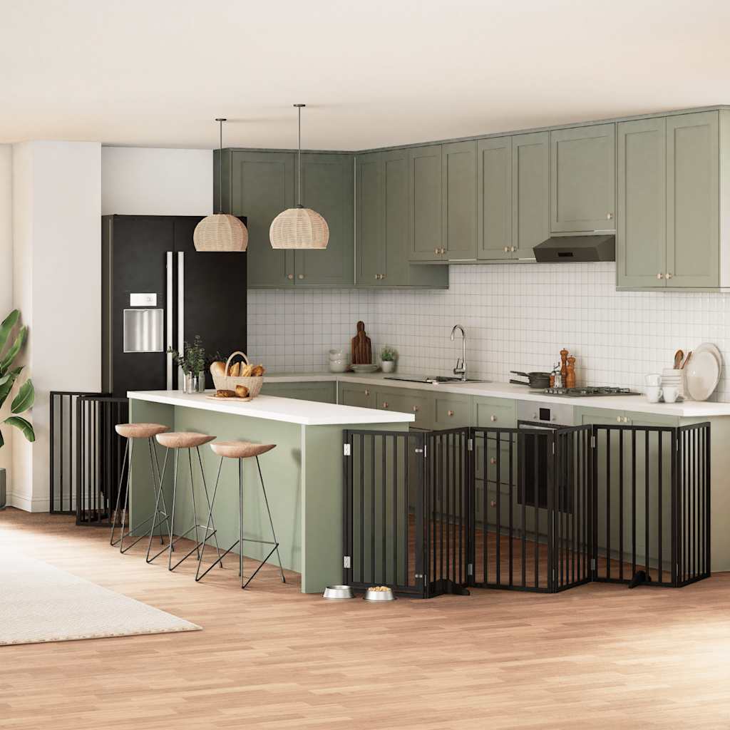 Hundgrind med dörr vikbar 15 paneler svart 750 cm poppel