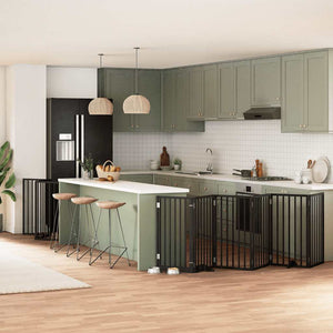 Hundgrind med dörr vikbar 15 paneler svart 750 cm poppel