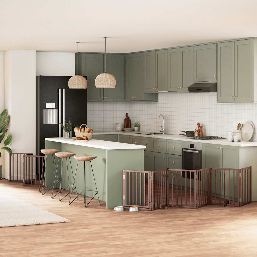 Hundgrind med dörr vikbar 9 paneler brun 450 cm poppel