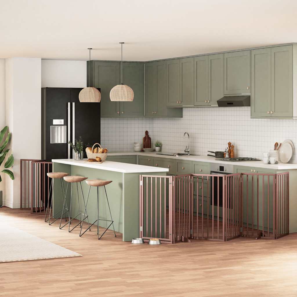 Hundgrind med dörr vikbar 12 paneler brun 600 cm poppel