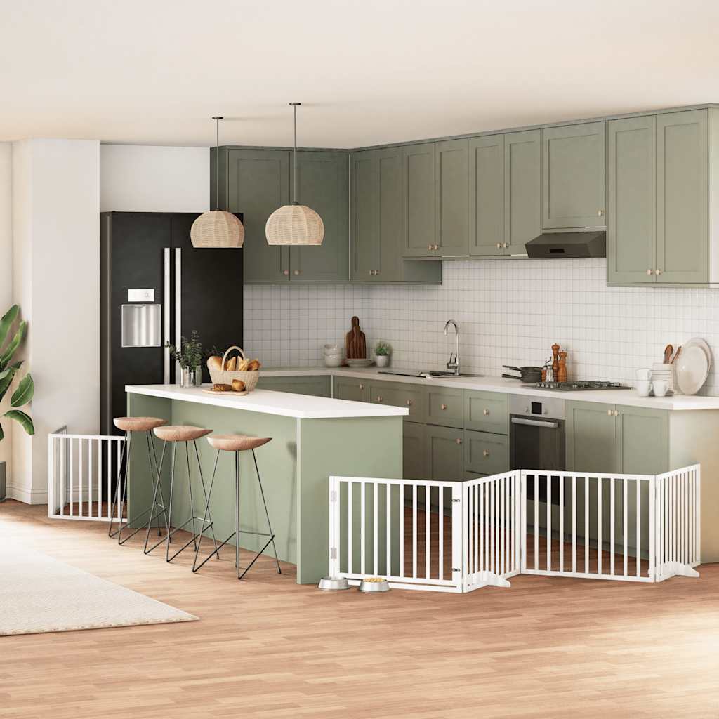 Hundgrind med dörr vikbar 6 paneler vit 480 cm poppel