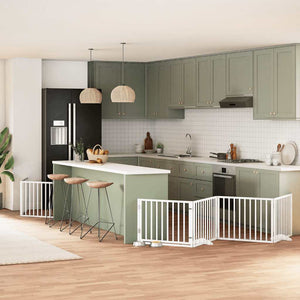 Hundgrind med dörr vikbar 6 paneler vit 480 cm poppel