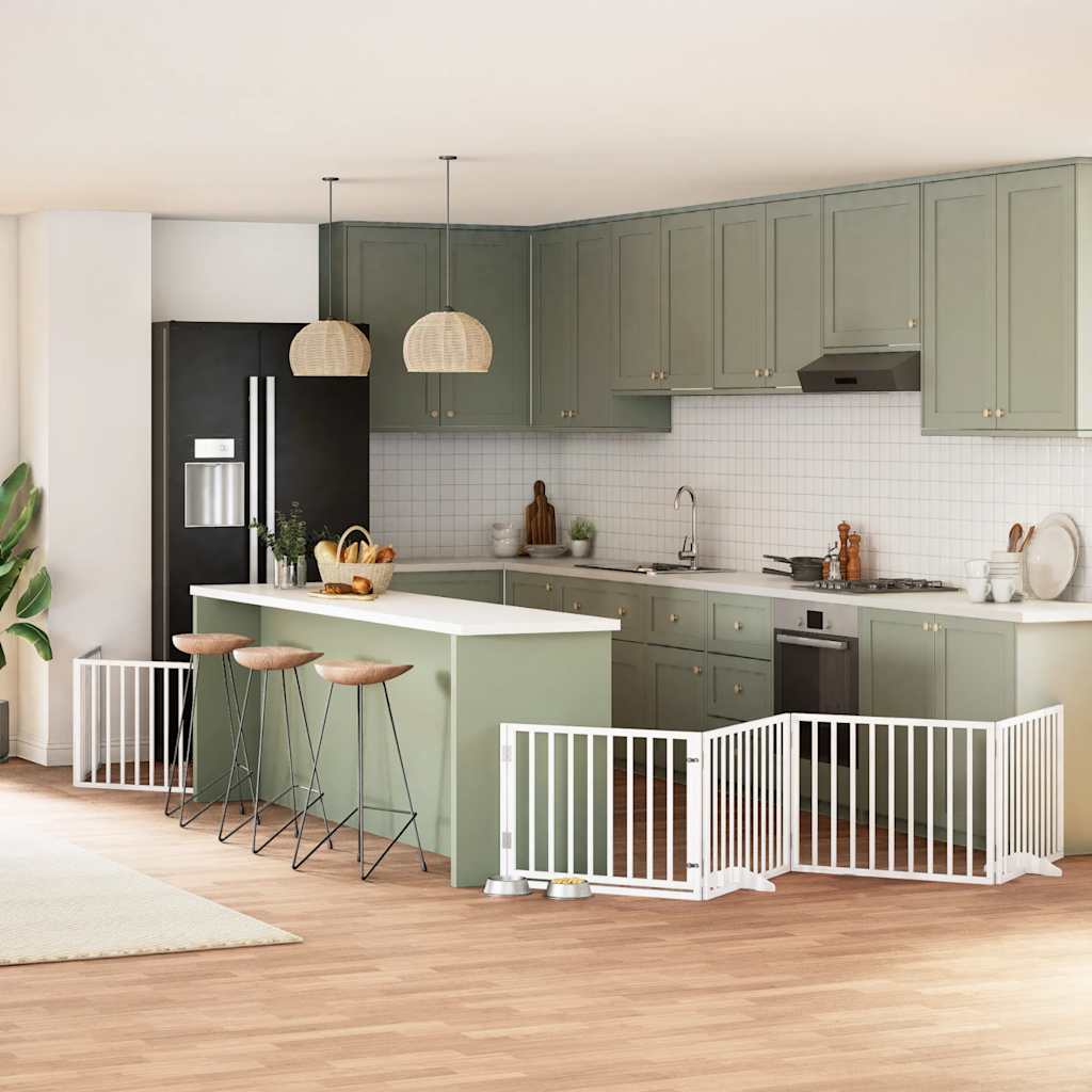 Hundgrind med dörr vikbar 12 paneler vit 960 cm poppel