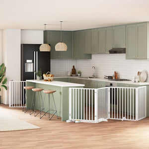 Hundgrind med dörr vikbar 6 paneler vit 480 cm poppel