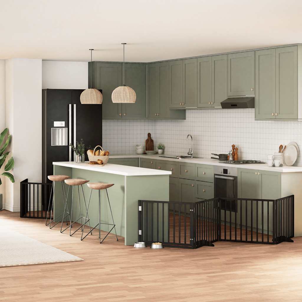 Hundgrind med dörr vikbar 12 paneler svart 960 cm poppel