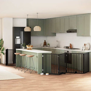 Hundgrind med dörr vikbar 6 paneler svart 480 cm poppel