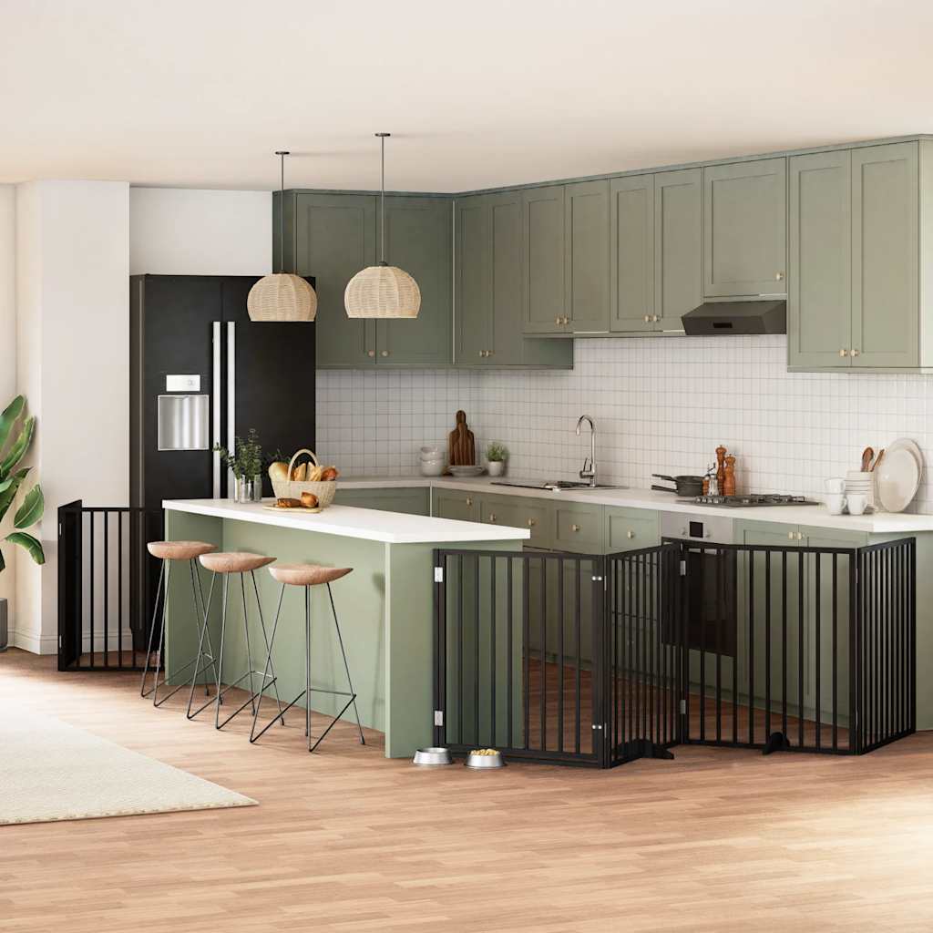 Hundgrind med dörr vikbar 8 paneler svart 640 cm poppel