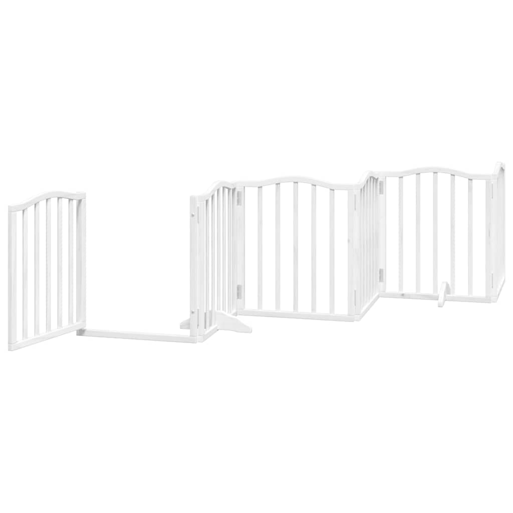 Hundgrind med dörr vikbar 9 paneler vit 450 cm poppel