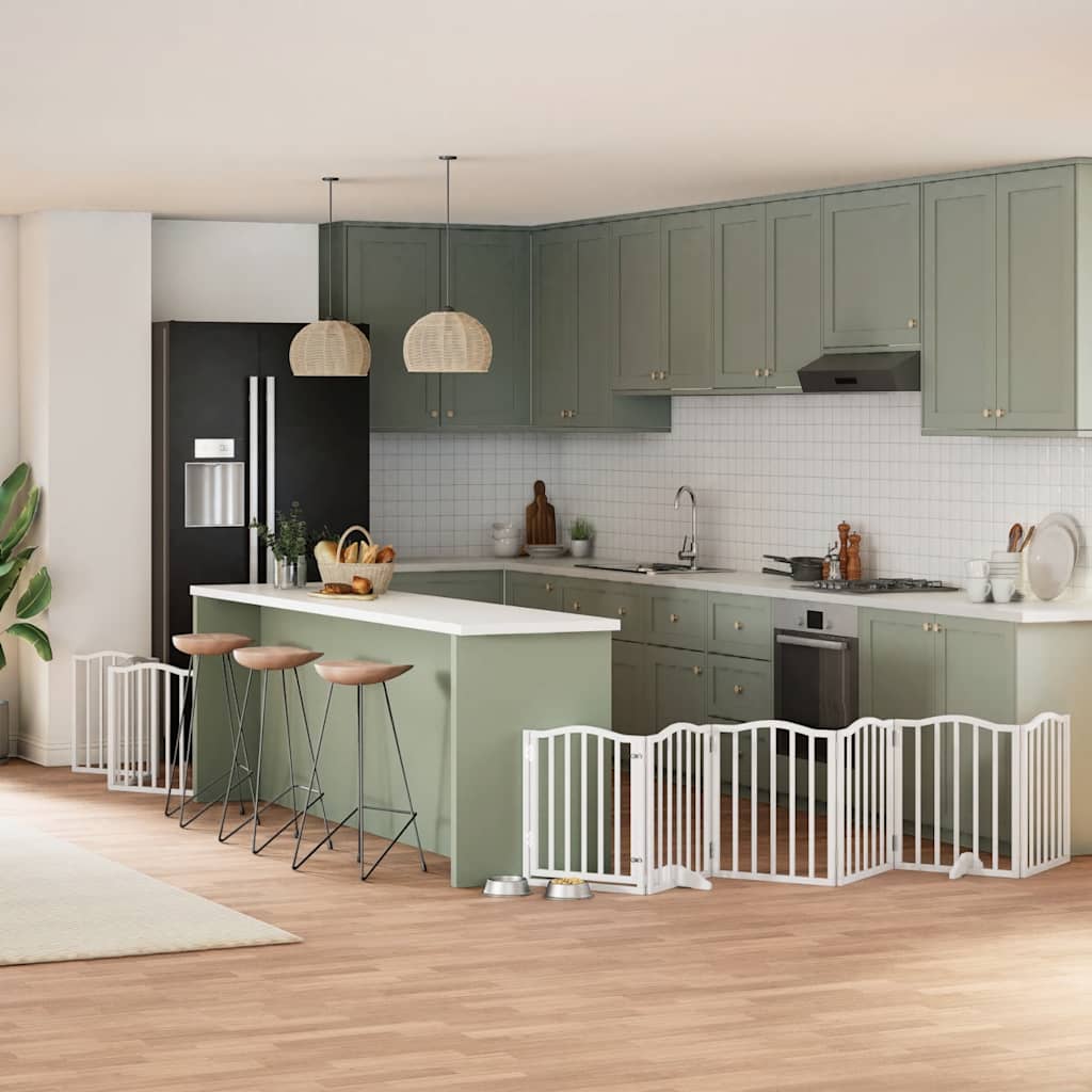 Hundgrind med dörr vikbar 9 paneler vit 450 cm poppel