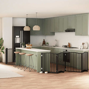 Hundgrind med dörr vikbar 6 paneler svart 480 cm poppel