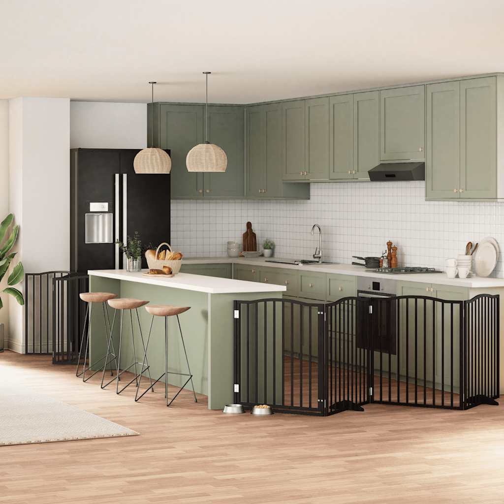 Hundgrind med dörr vikbar 10 paneler svart 800 cm poppel