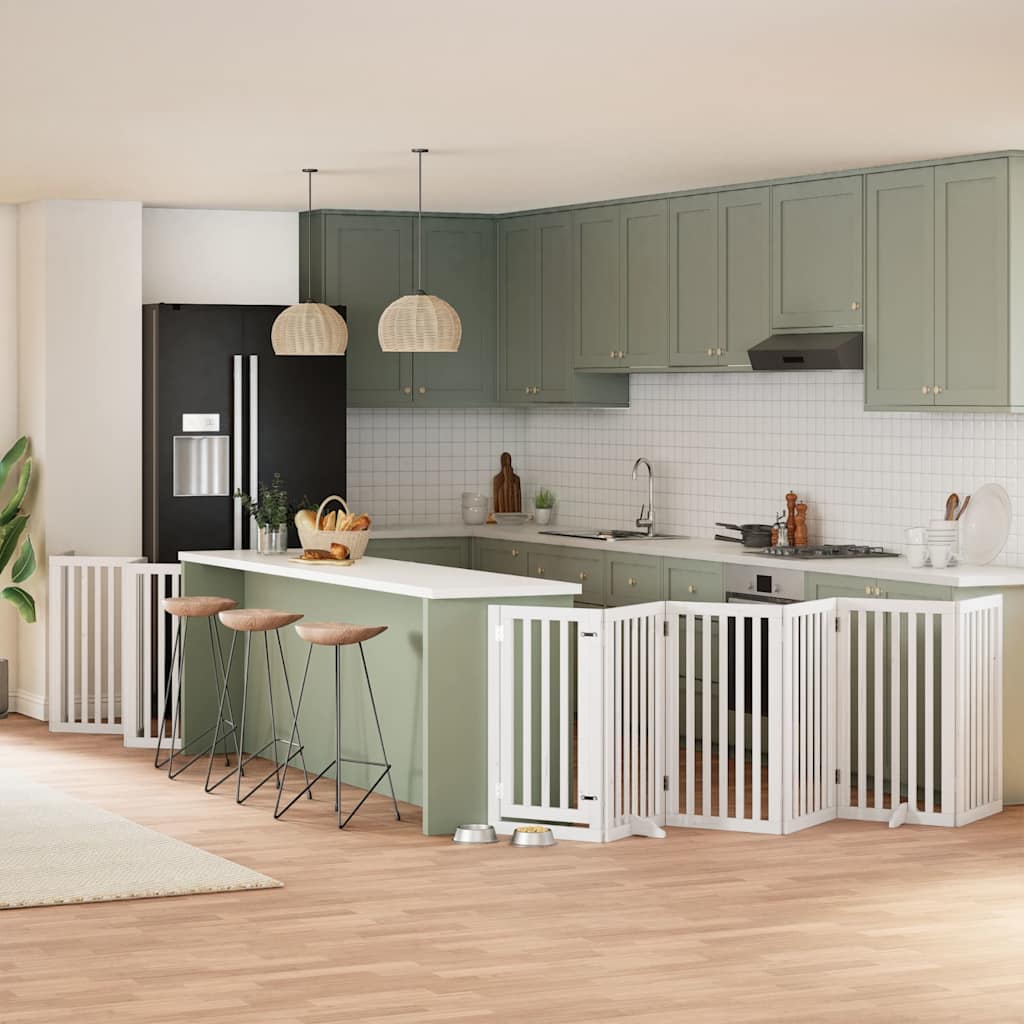 Hundgrind med dörr vikbar 12 paneler vit 600 cm poppel