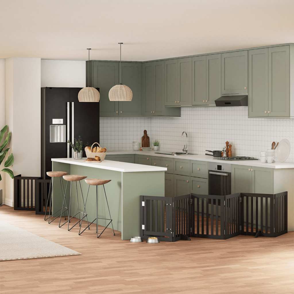 Hundgrind med dörr vikbar 15 paneler svart 750 cm poppel