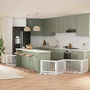 Hundgrind med dörr vikbar 6 paneler vit 480 cm poppel