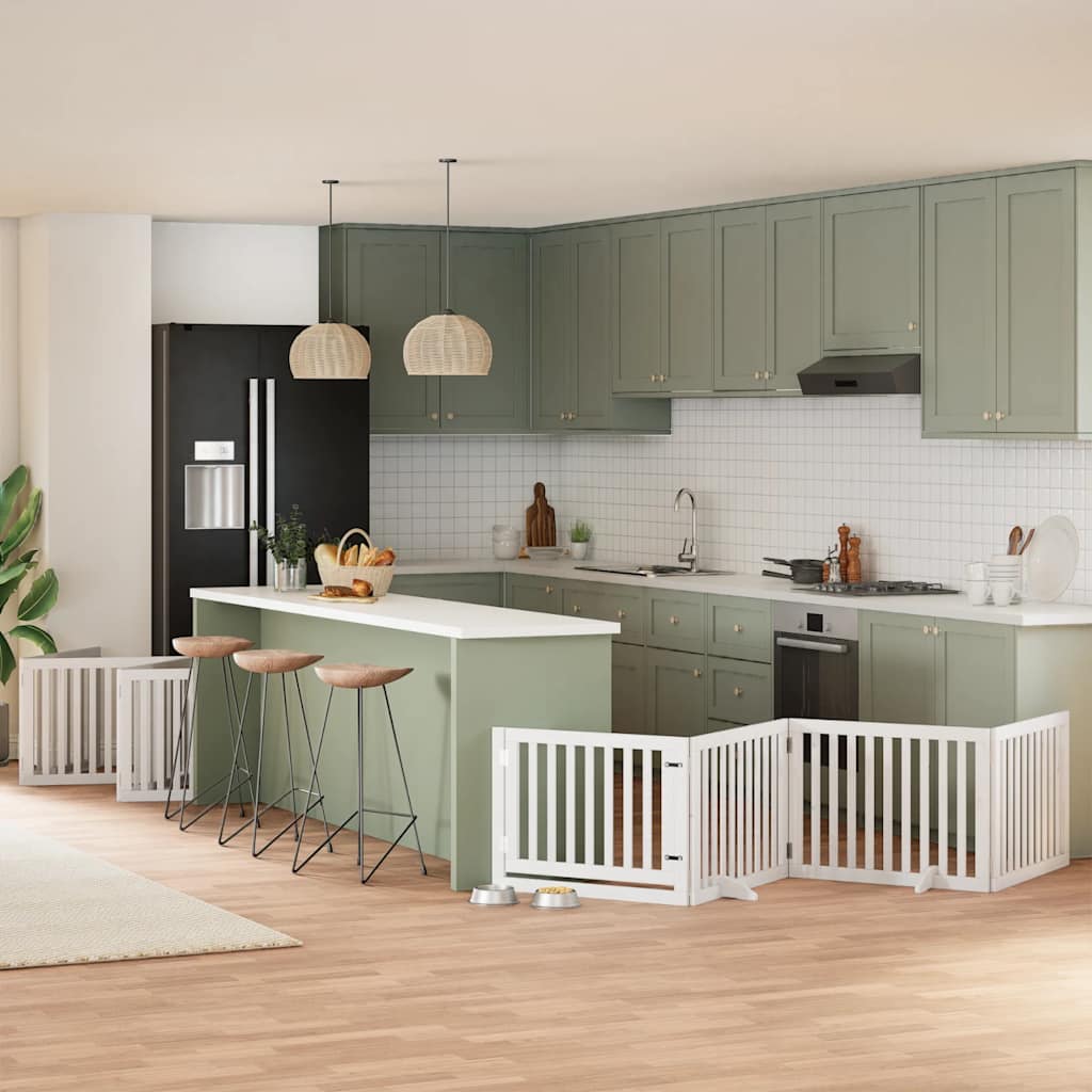 Hundgrind med dörr vikbar 10 paneler vit 800 cm poppel