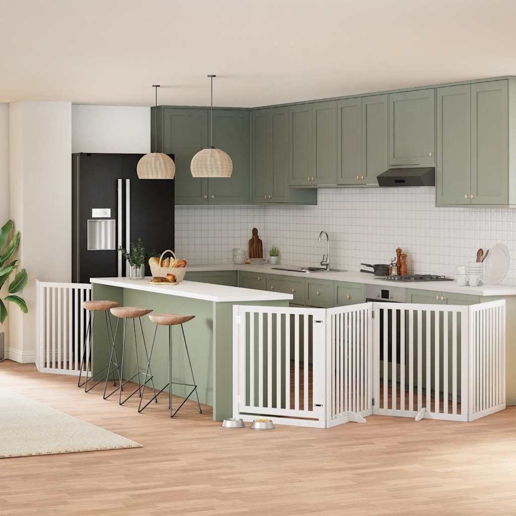 Hundgrind med dörr vikbar 8 paneler vit 640 cm poppel