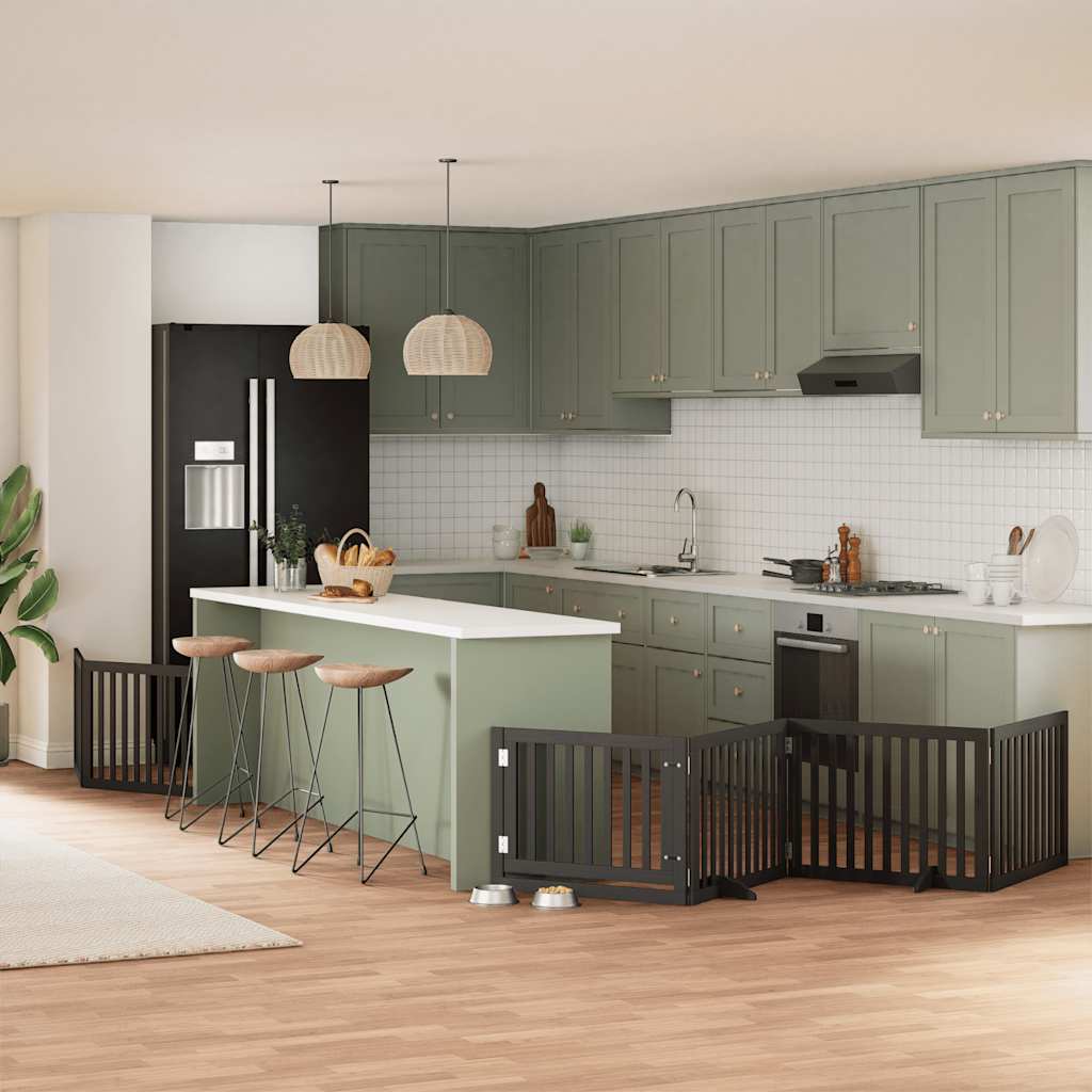 Hundgrind med dörr vikbar 8 paneler svart 640 cm poppel