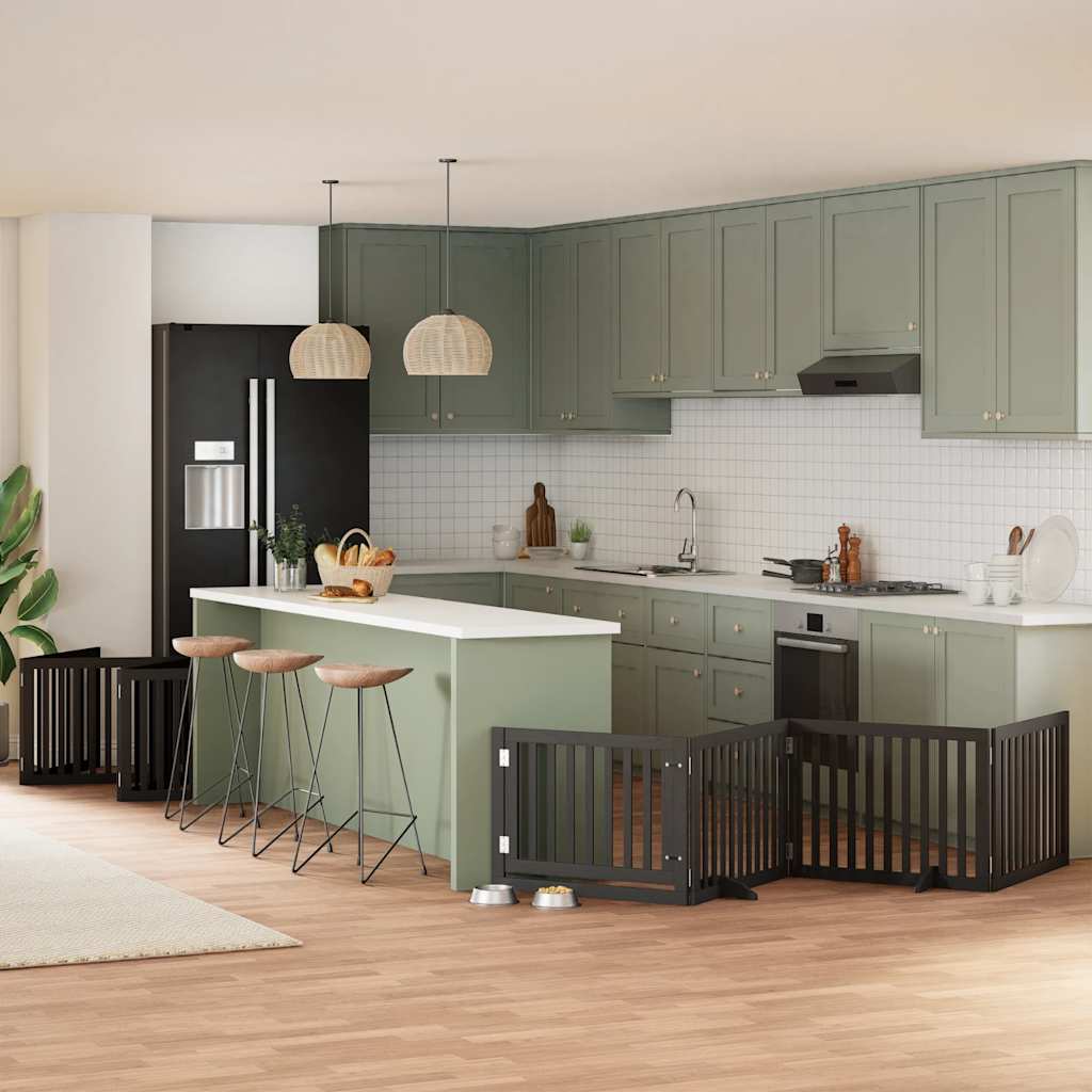 Hundgrind med dörr vikbar 10 paneler svart 800 cm poppel