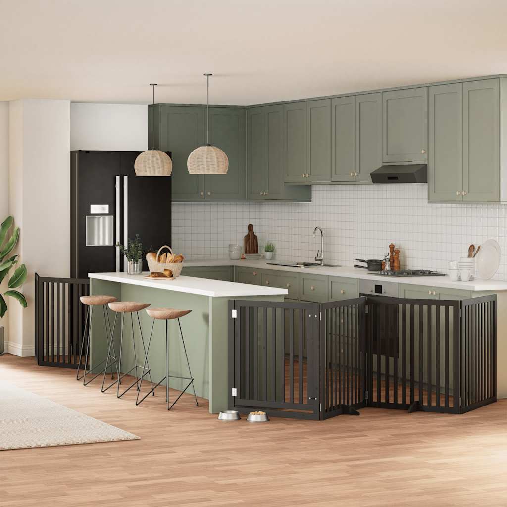 Hundgrind med dörr vikbar 8 paneler svart 640 cm poppel