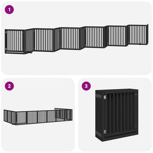 Hundgrind med dörr vikbar 12 paneler svart 960 cm poppel