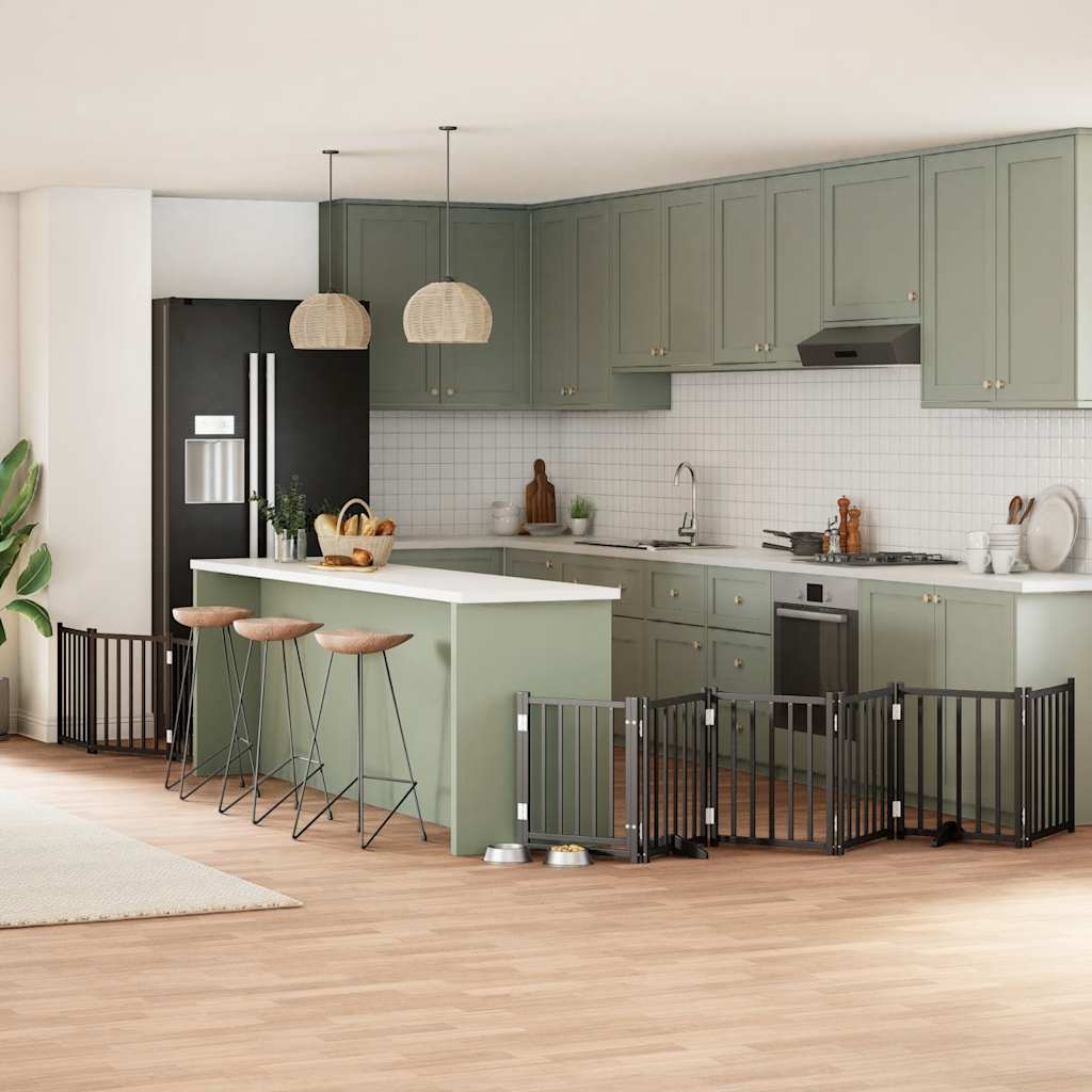 Hundgrind med dörr vikbar 9 paneler svart 450 cm poppel