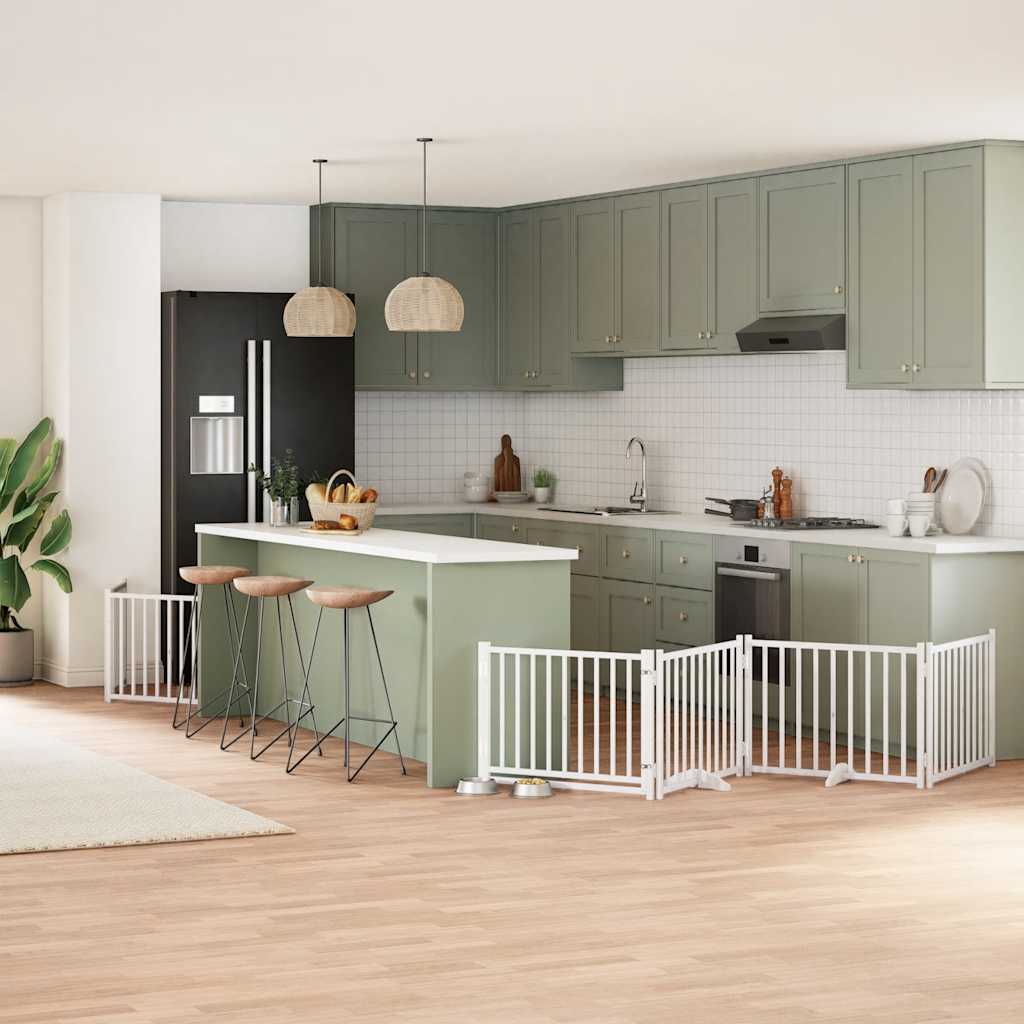 Hundgrind med dörr vikbar 8 paneler vit 640 cm poppel