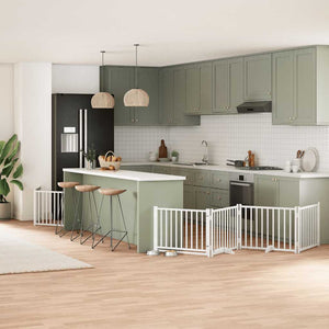 Hundgrind med dörr vikbar 12 paneler vit 960 cm poppel