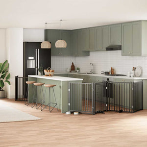 Hundgrind med dörr vikbar 10 paneler svart 800 cm poppel