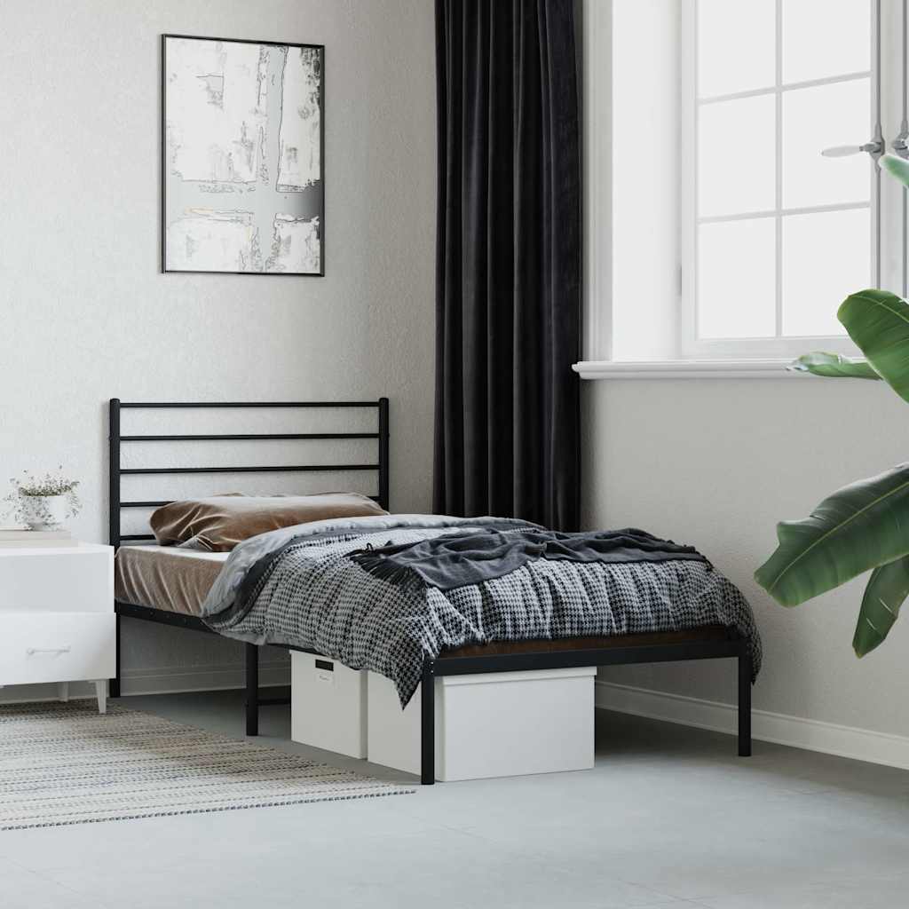 Sängram med huvudgavel metall svart 80x200 cm