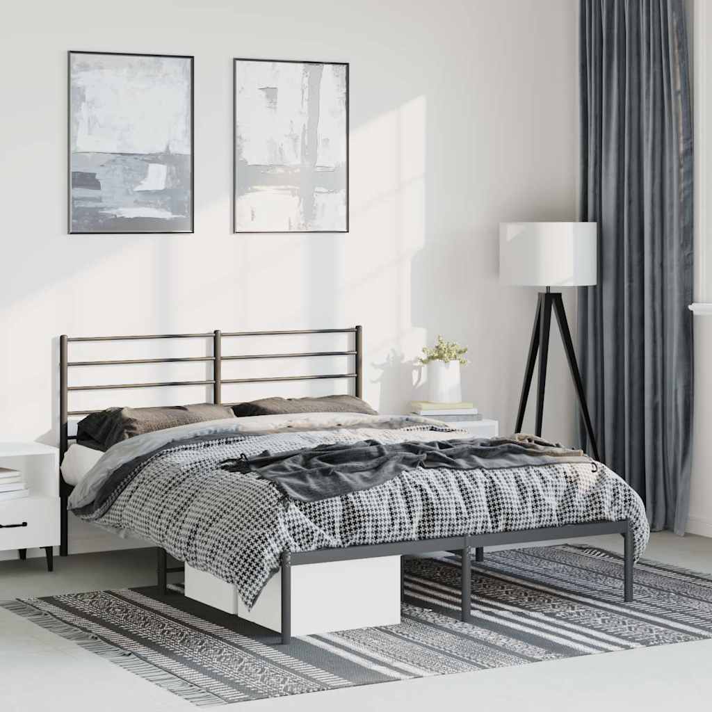 Sängram med huvudgavel metall svart 135x190 cm