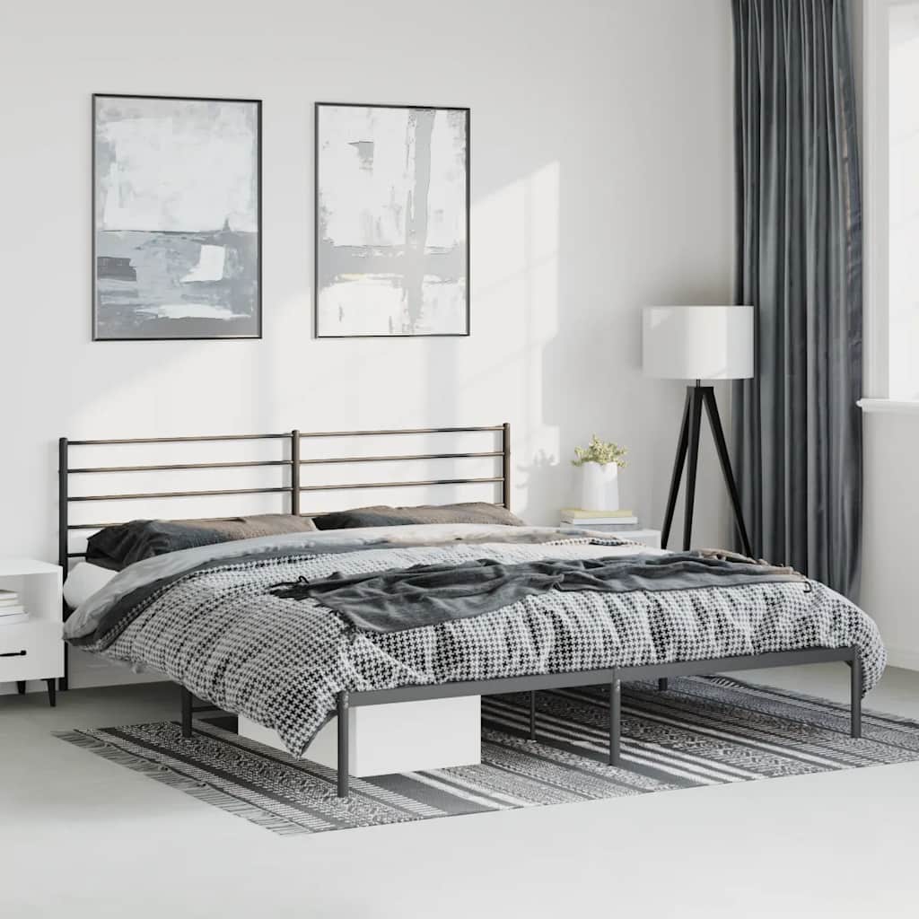 Sängram med huvudgavel metall svart 193x203 cm