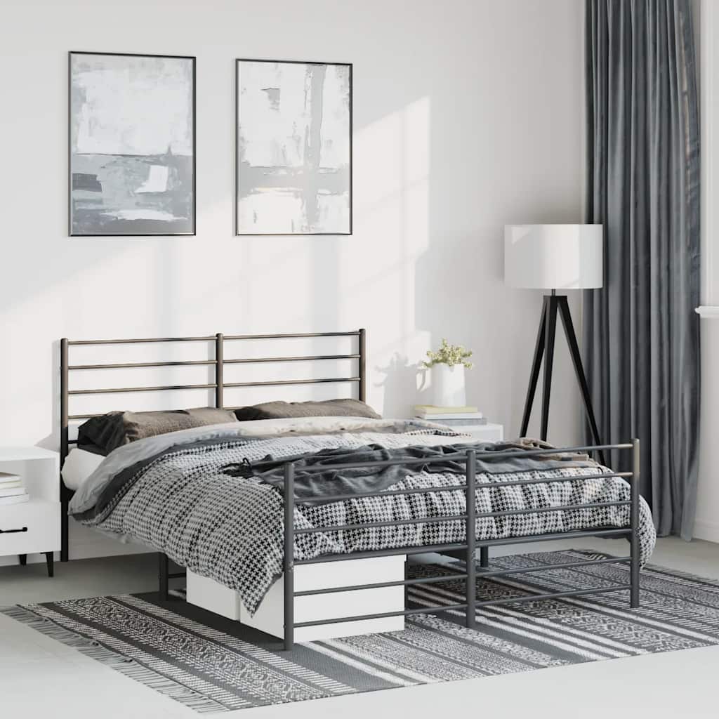 Sängram med huvudgavel och fotgavel svart metall 135x190 cm