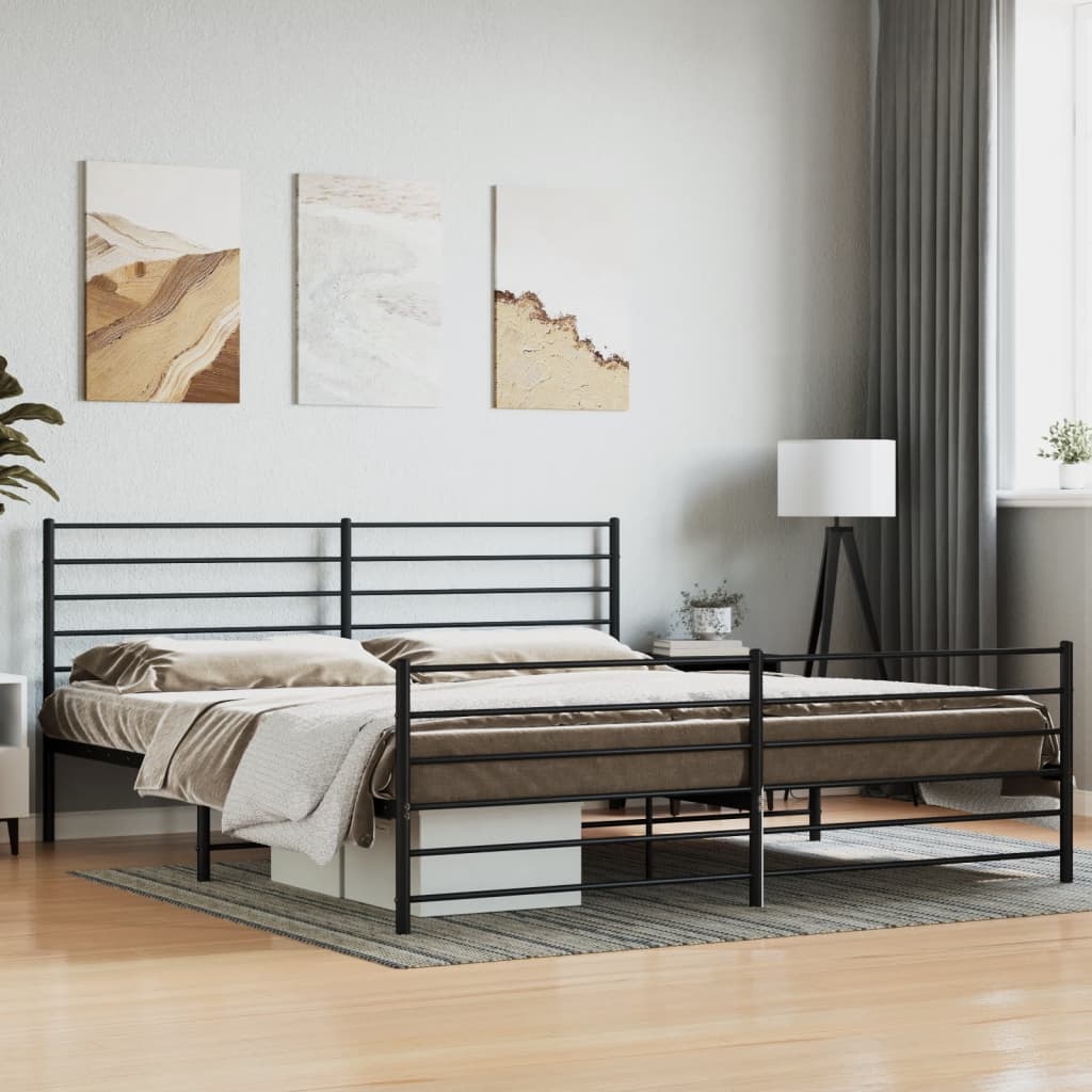 Sängram med huvudgavel och fotgavel svart metall 200x200 cm