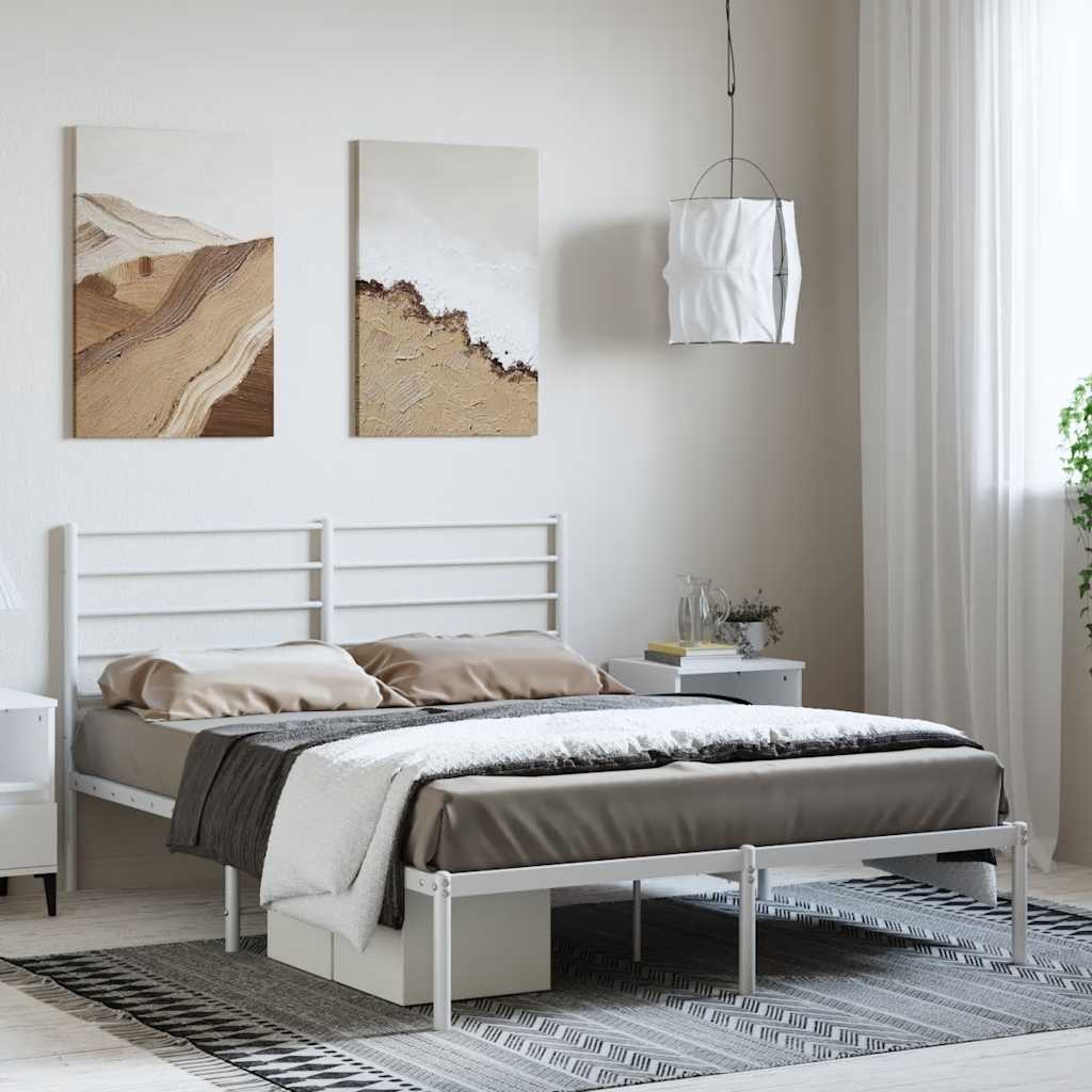 Sängram med huvudgavel metall vit 135x190 cm