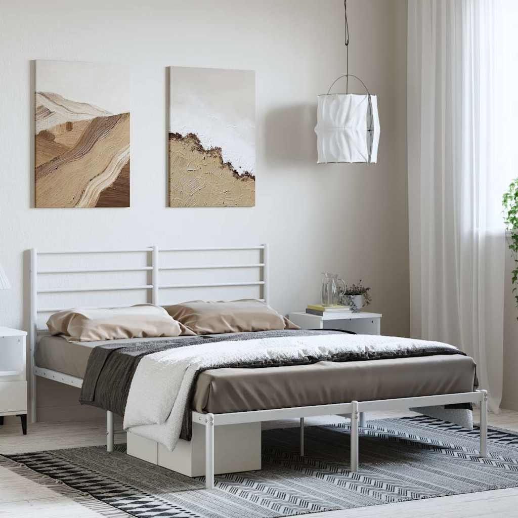Sängram med huvudgavel metall vit 150x200 cm