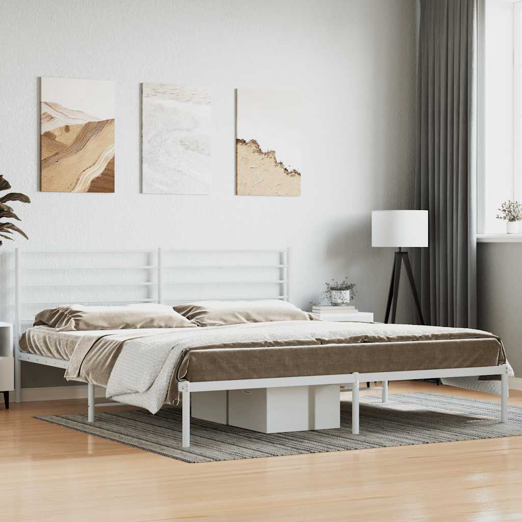 Sängram med huvudgavel metall vit 200x200 cm