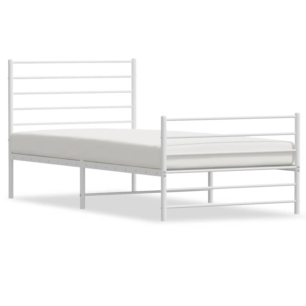 Sängram med huvudgavel och fotgavel vit metall 90x190 cm