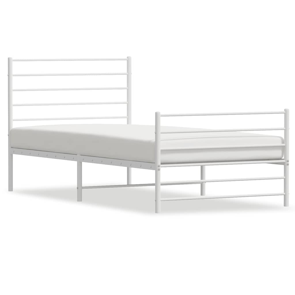 Sängram med huvudgavel och fotgavel vit metall 100x190 cm