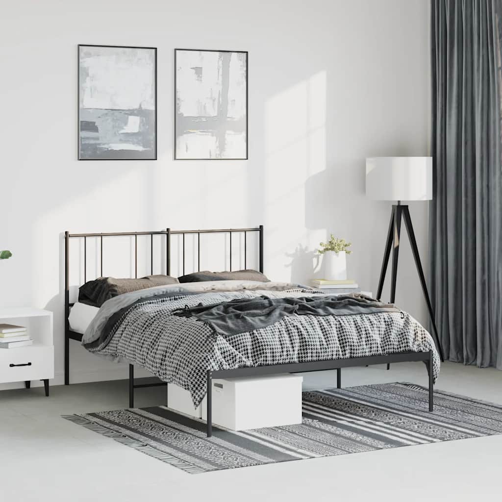 Sängram med huvudgavel metall svart 135x190 cm
