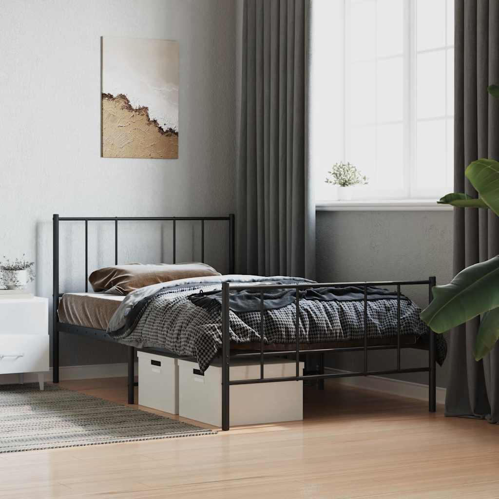 Sängram med huvudgavel och fotgavel svart metall 90x190 cm
