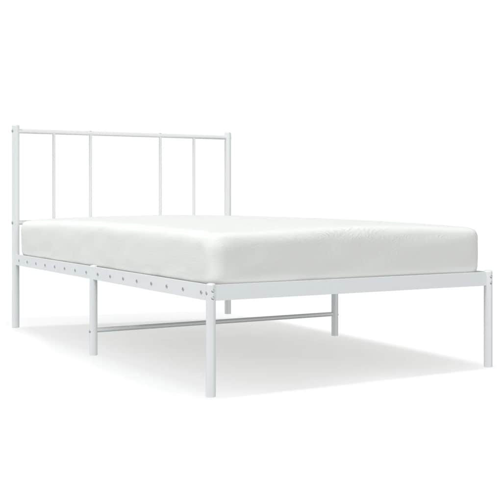 Sängram utan madrass med huvudgavel metall vit 75x190 cm