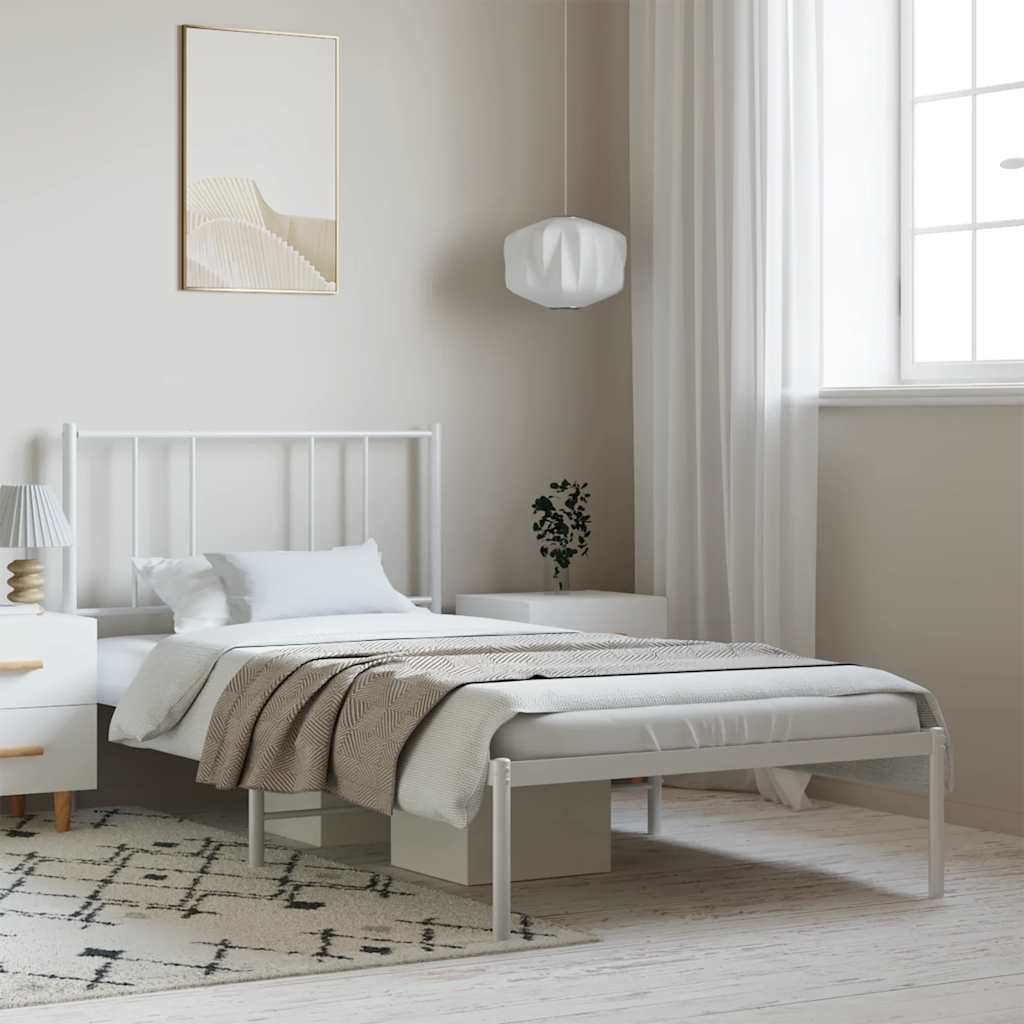 Sängram med huvudgavel metall vit 100x200 cm