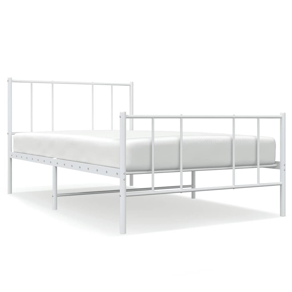 Sängram med huvudgavel och fotgavel vit metall 80x200 cm
