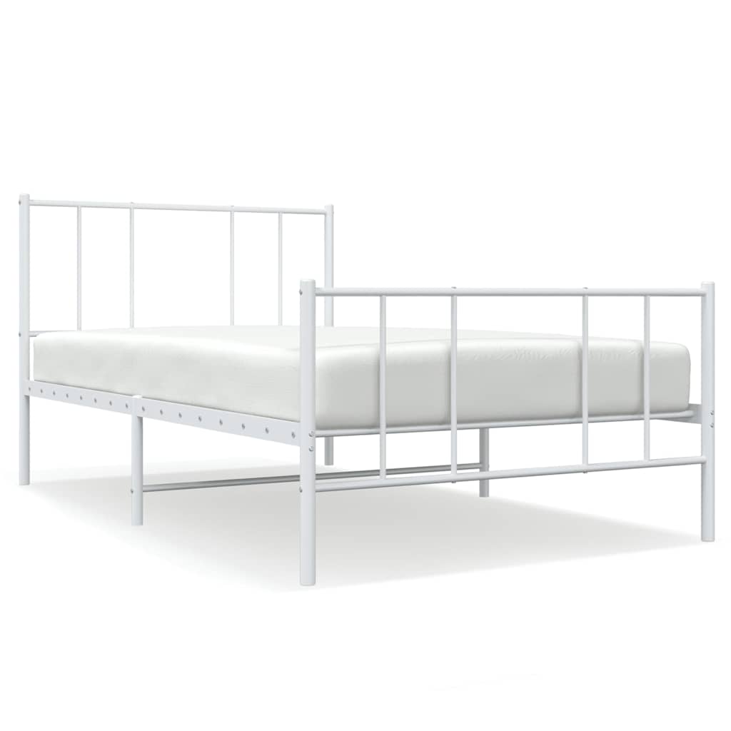 Sängram med huvudgavel och fotgavel vit metall 90x190 cm